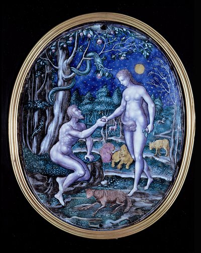 Limoges plaque depicting Adam and Eve, c.1570 by French School